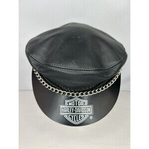 Harley Davidson Embossed Leather Captain Motorcycle Chain Hat USA Adjustable